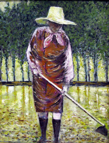 La zappatrice di Arnaldo Mangolini (olio su tela)